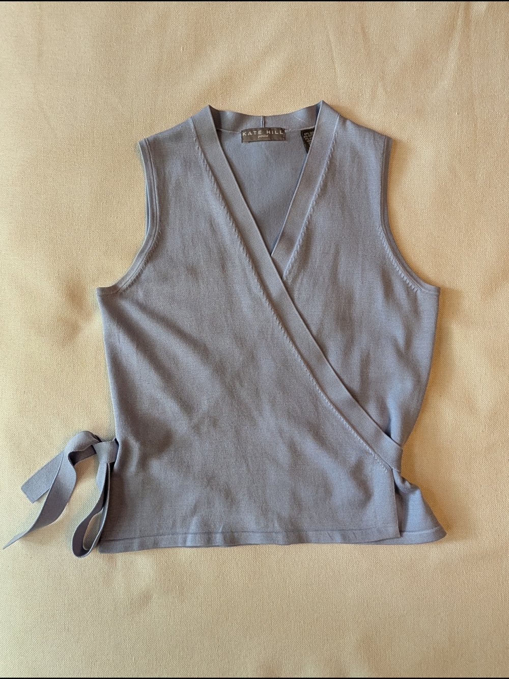 Kate Hill Silky Periwinkle Sleeveless Wrap Blouse with Tie